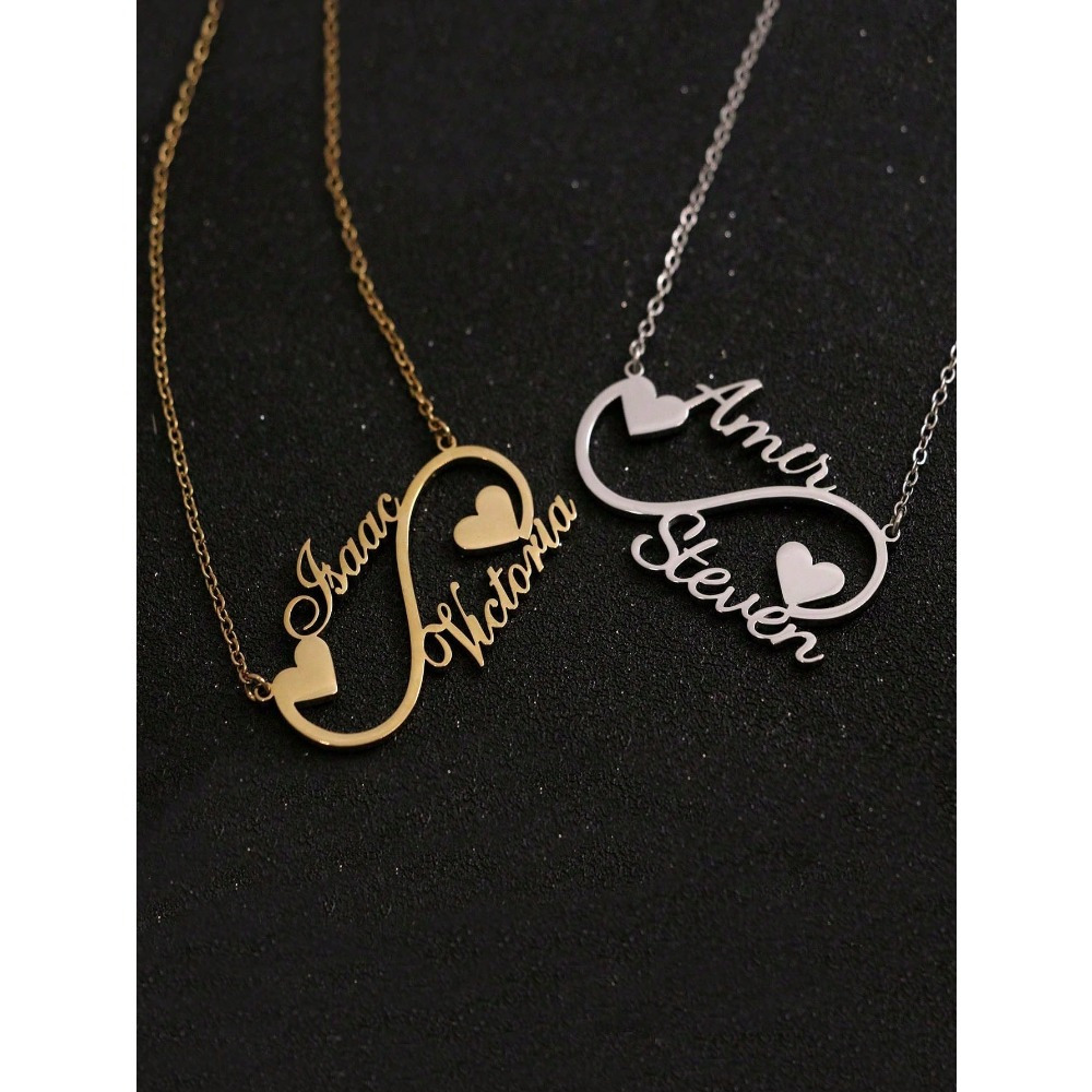 Custom Double Name Infinity Necklace Pendant — Personalized Stainless Steel Gift